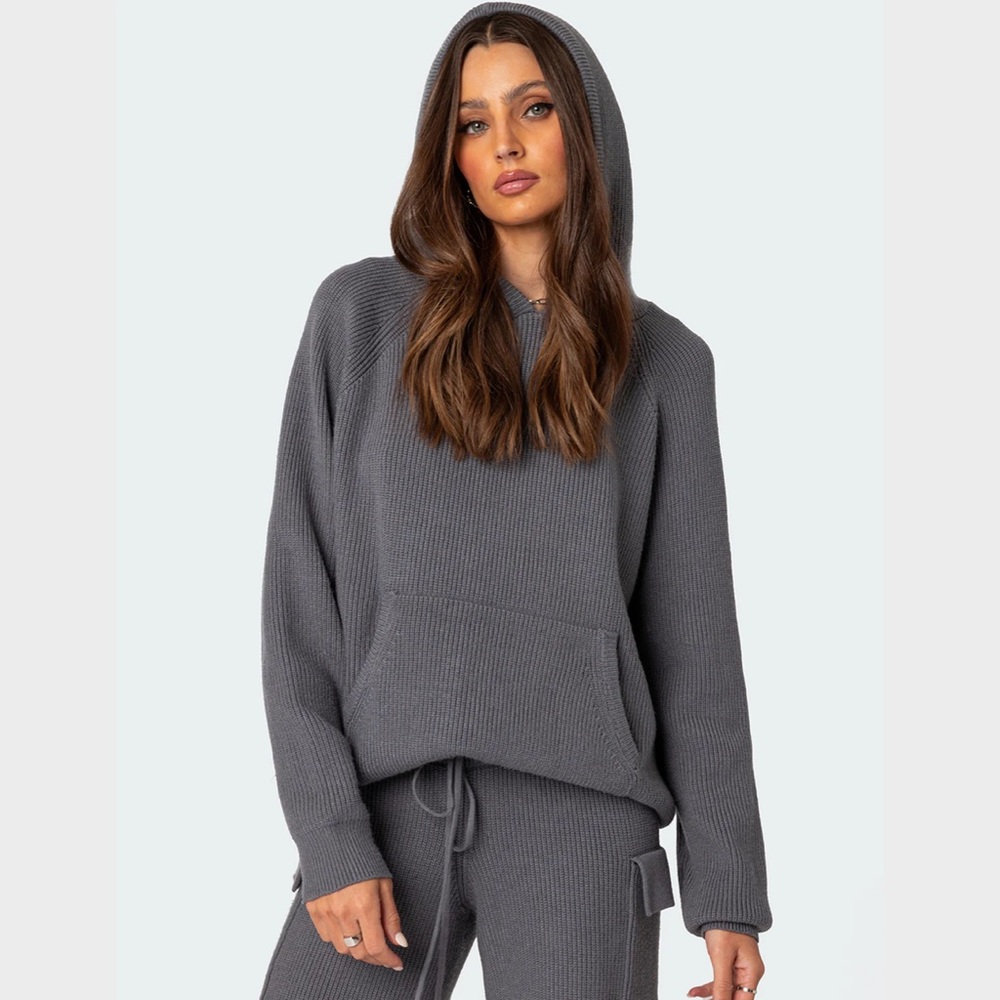 edikted gray wynter oversized knit hoodie